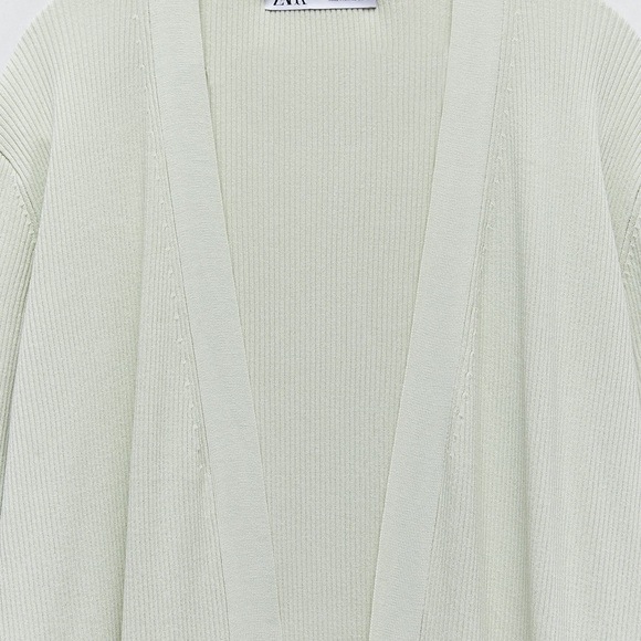 ZARA Celery Green Ribbed Knit Duster Maxi Cardigan - Picture 6 of 9